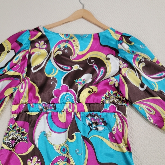 Bisou Bisou Colorful Women's Dress with Puff Sleeves Size 10 - Picture 15 of 16
